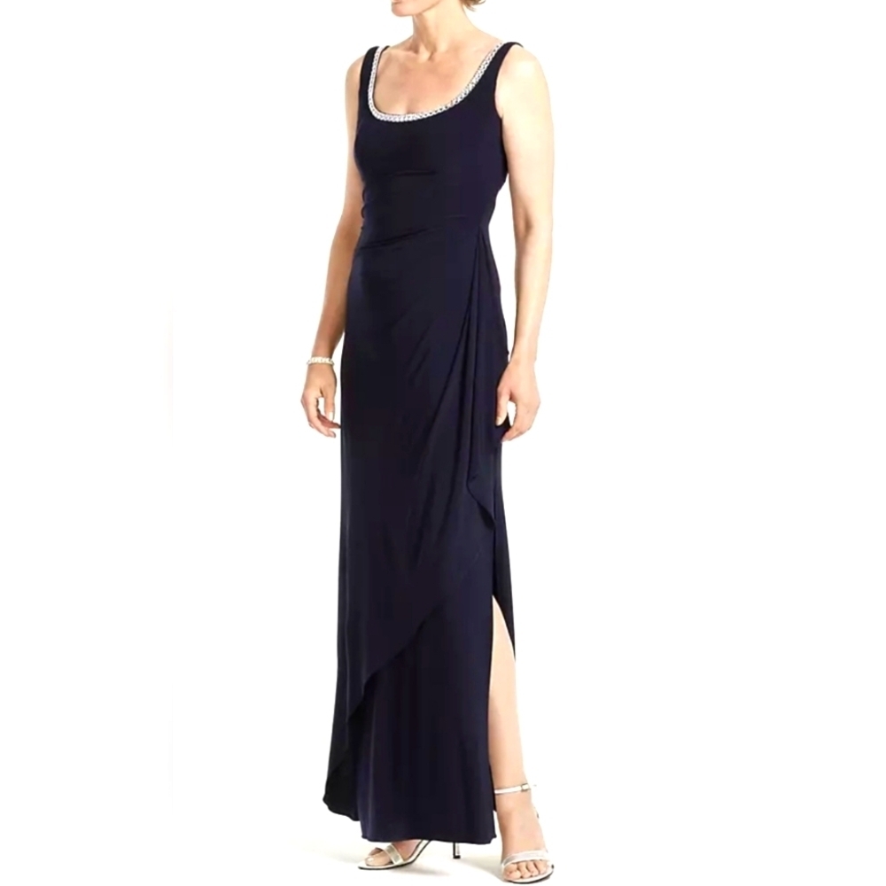 JEANNE ALEXANDER...Blue Asymmetrical Ruched Cocktail Dress...SIZE:14W
